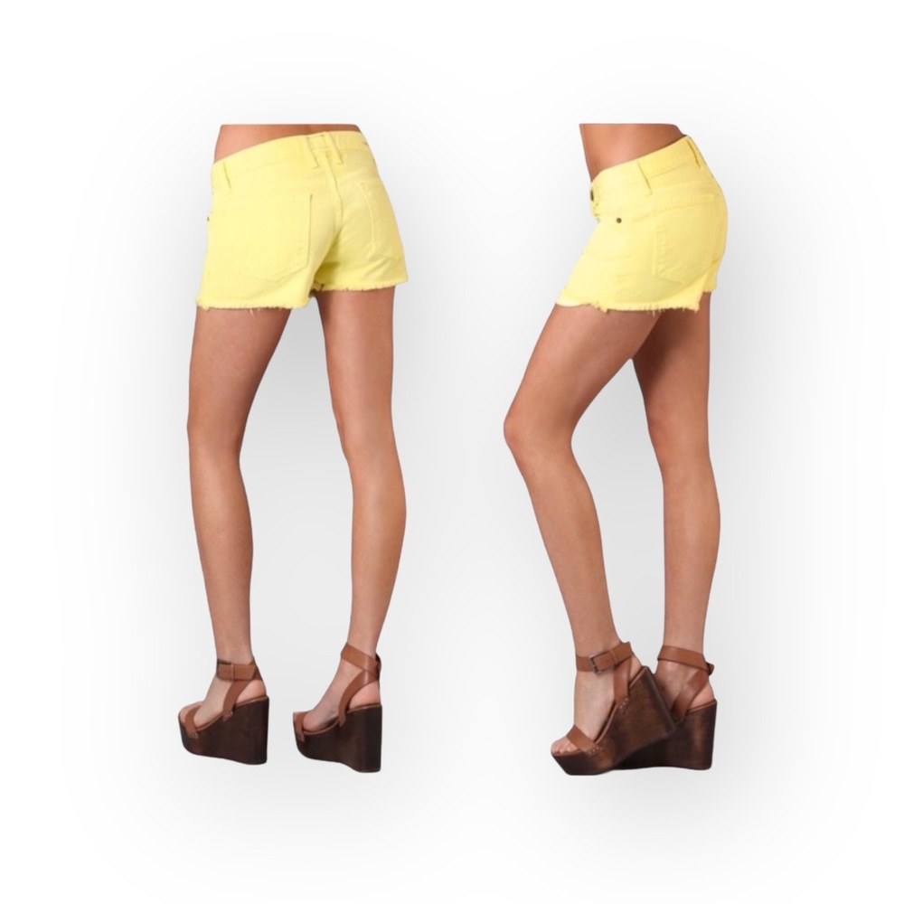 new Current/Elliott ➾ The Boyfriend Short ➾ Cut Off Stretch Denim ➾ Neon Yellow - Picture 14 of 16